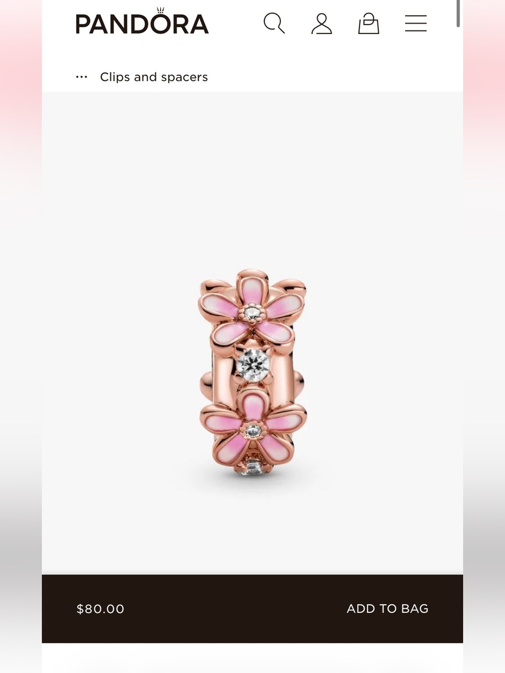 PANDORA Pink Daisy Spacer Clip Charm